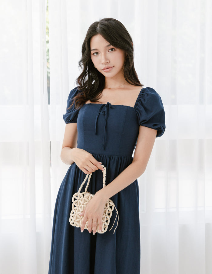 Kristy Lace Trimmed Midi Dress in Navy