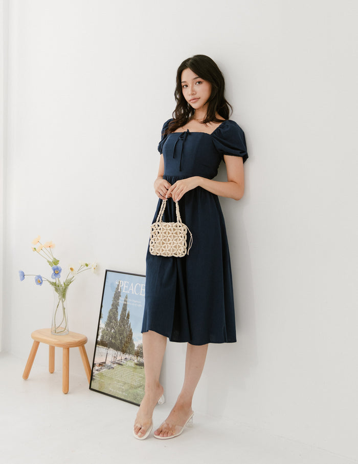 Kristy Lace Trimmed Midi Dress in Navy