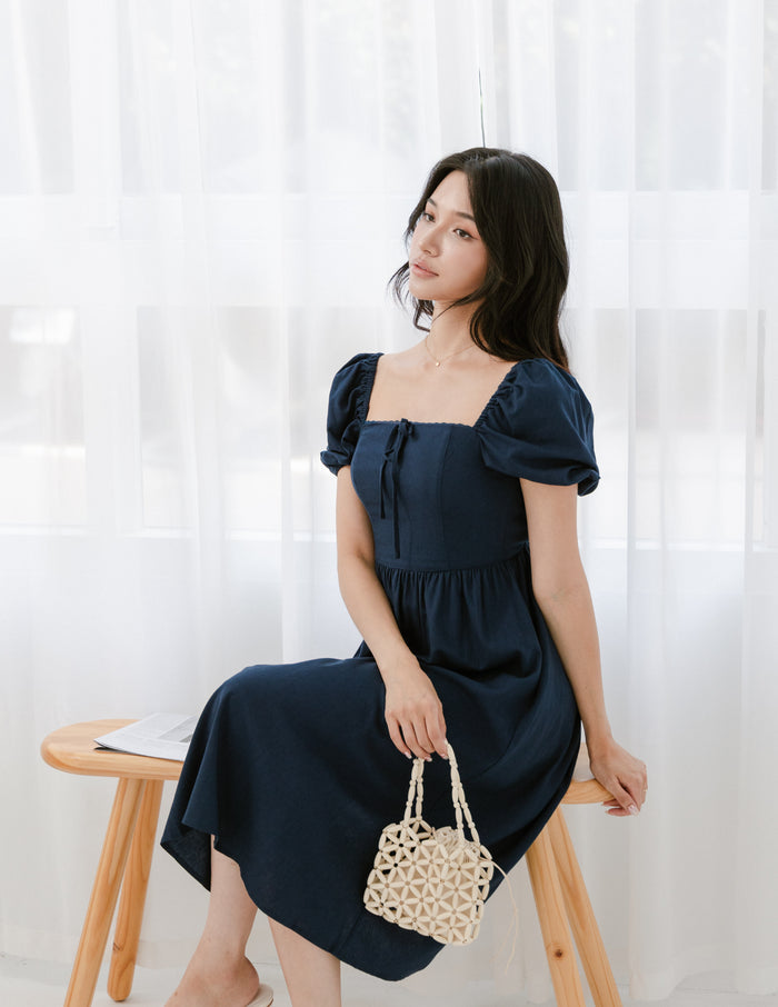 Kristy Lace Trimmed Midi Dress in Navy