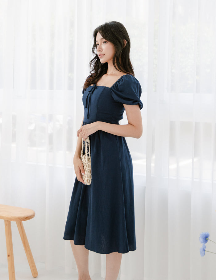 Kristy Lace Trimmed Midi Dress in Navy