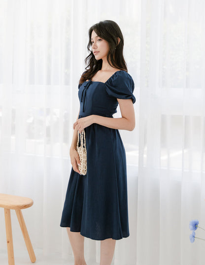 Kristy Lace Trimmed Midi Dress in Navy