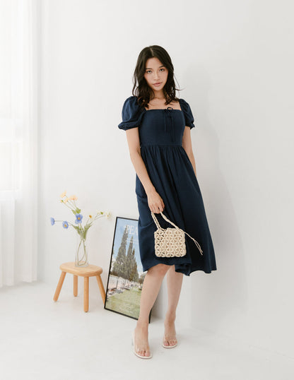 Kristy Lace Trimmed Midi Dress in Navy