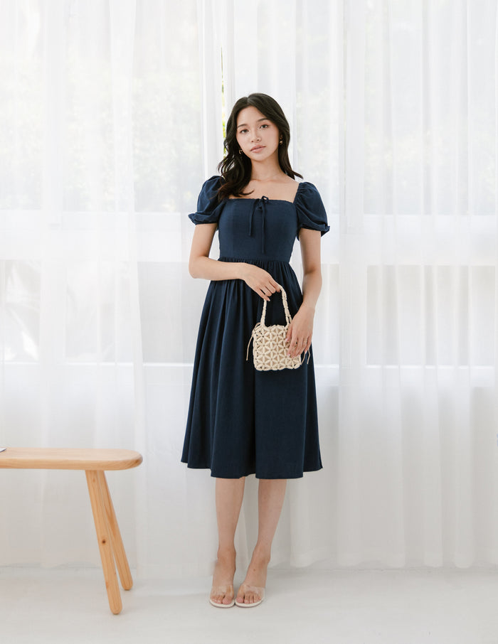 Kristy Lace Trimmed Midi Dress in Navy