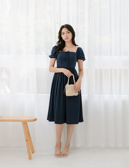 Kristy Lace Trimmed Midi Dress in Navy
