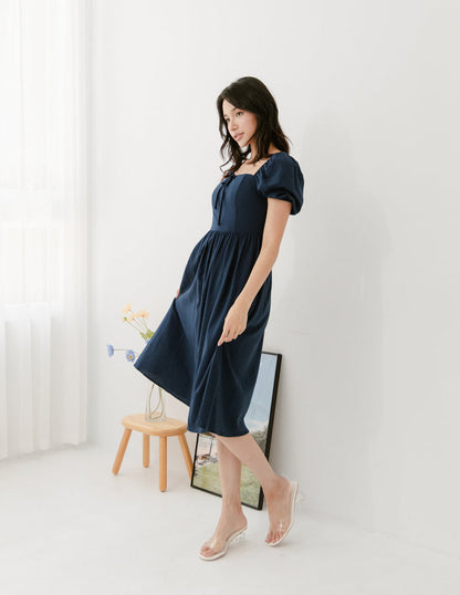 Kristy Lace Trimmed Midi Dress in Navy