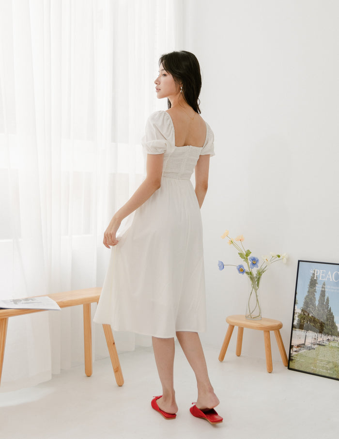 Kristy Lace Trimmed Midi Dress in White
