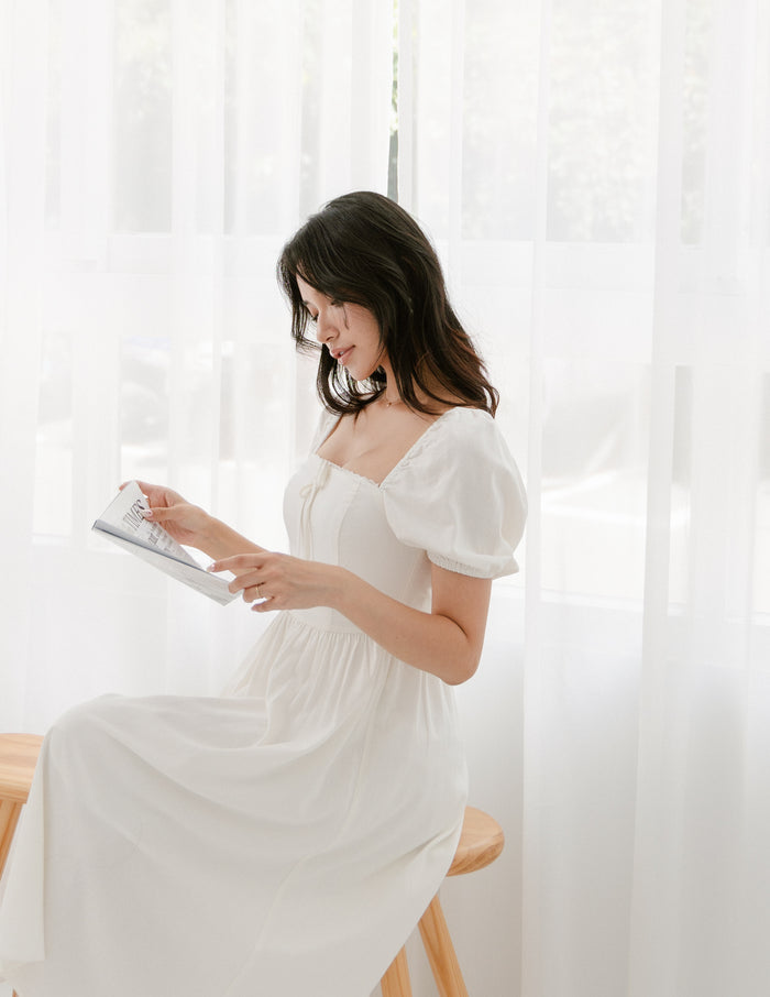 Kristy Lace Trimmed Midi Dress in White
