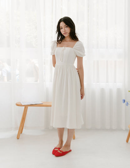 Kristy Lace Trimmed Midi Dress in White