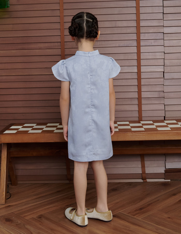 Lara Jacquard Cheongsam Girl's Dress in Blue