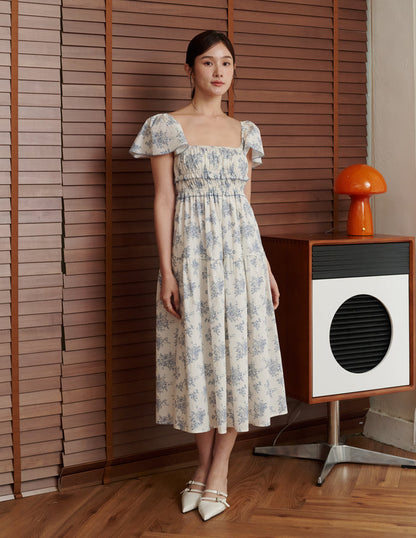 Lila Floral Midi Dress in Blue