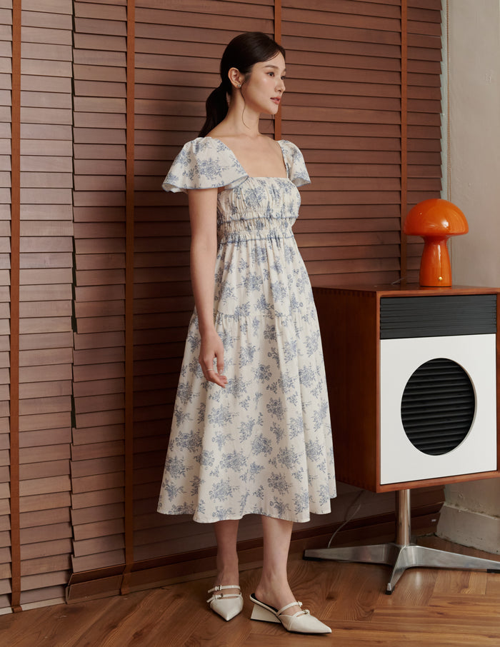 Lila Floral Midi Dress in Blue