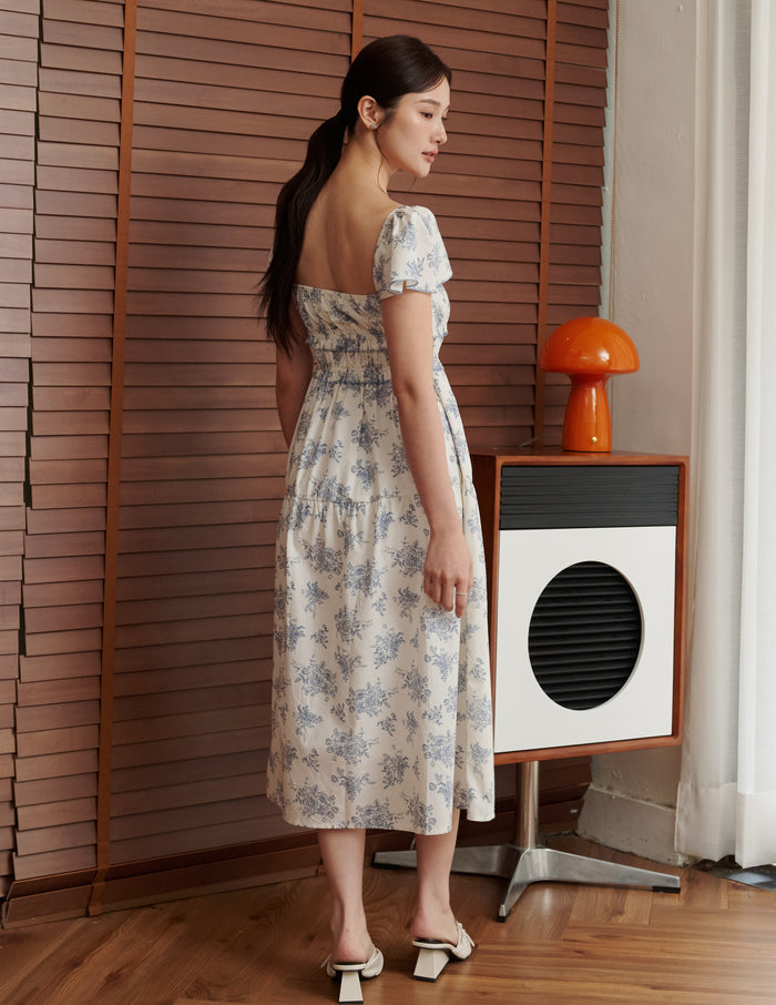 Lila Floral Midi Dress in Blue