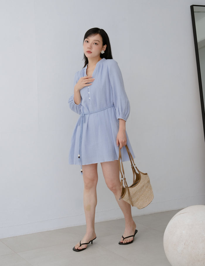 Lillie Muslin Mini Dress in Blue