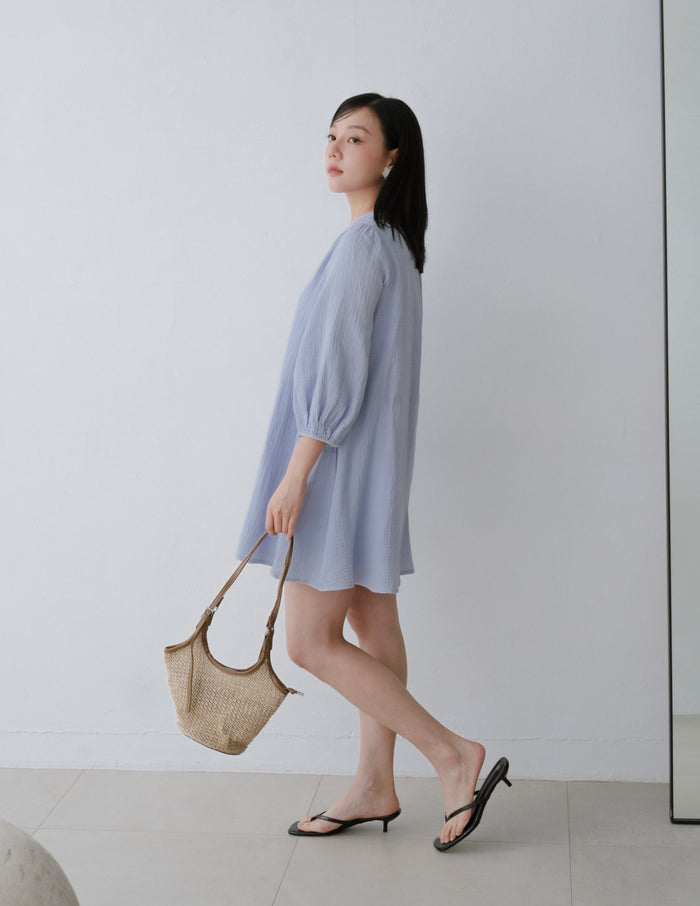 Lillie Muslin Mini Dress in Blue