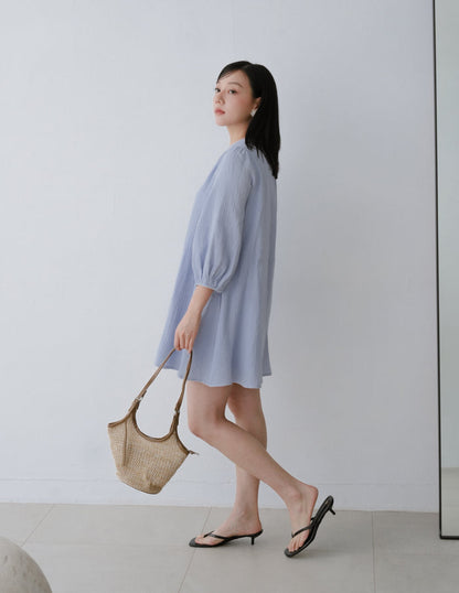 Lillie Muslin Mini Dress in Blue
