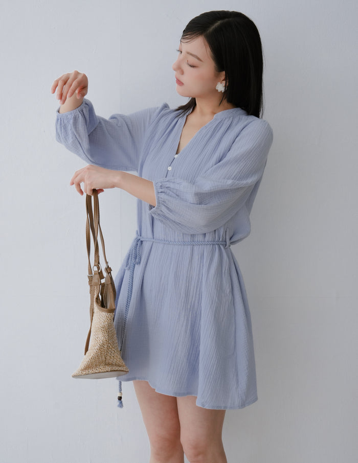 Lillie Muslin Mini Dress in Blue