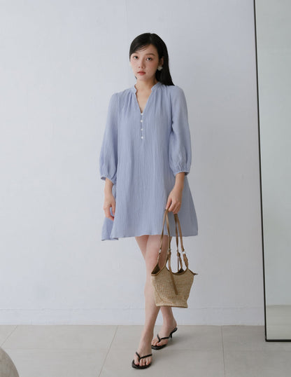 Lillie Muslin Mini Dress in Blue