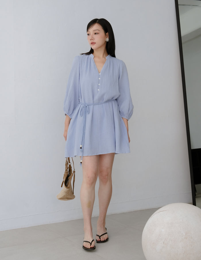 Lillie Muslin Mini Dress in Blue