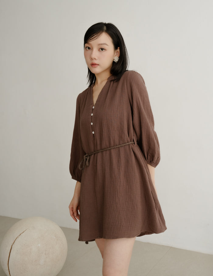 Lillie Muslin Mini Dress in Brown