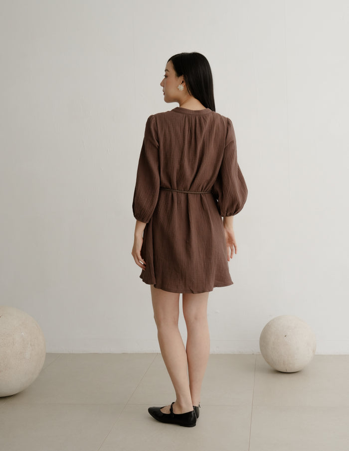 Lillie Muslin Mini Dress in Brown