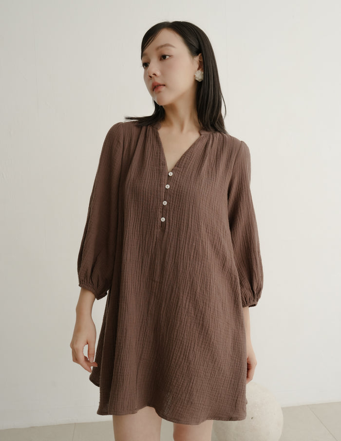 Lillie Muslin Mini Dress in Brown