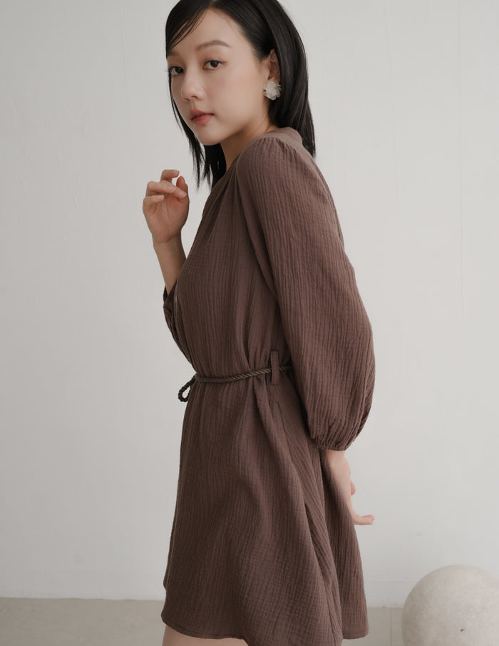 Lillie Muslin Mini Dress in Brown