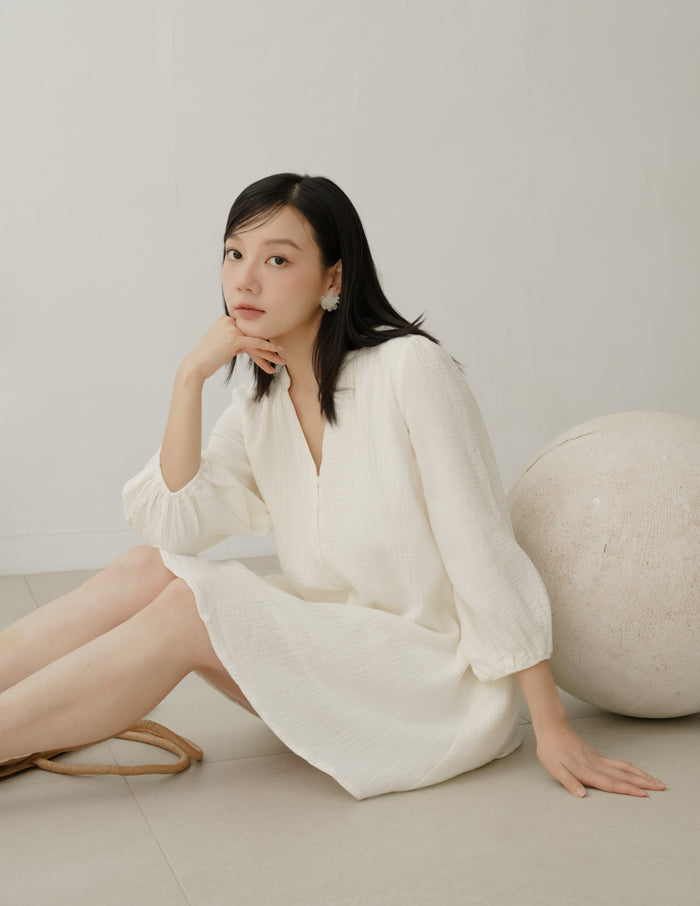 Lillie Muslin Mini Dress in Ivory