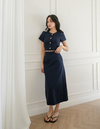 Liora Tweed Crop Top in Navy