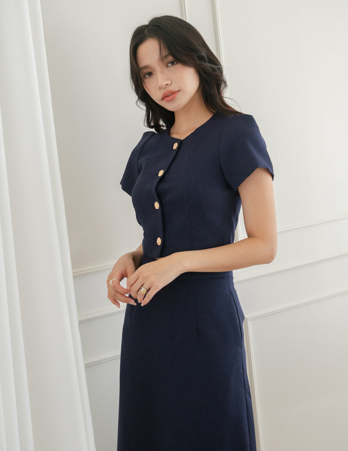 Liora Tweed Crop Top in Navy