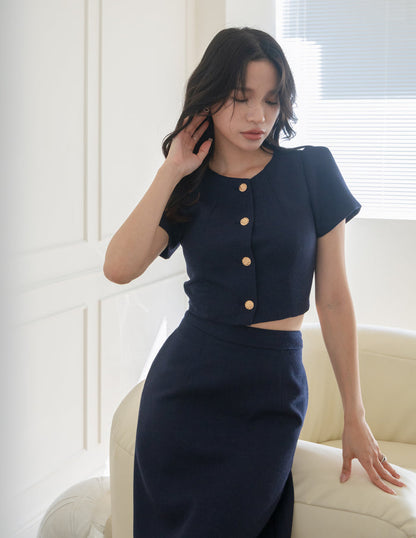 Liora Tweed Crop Top in Navy