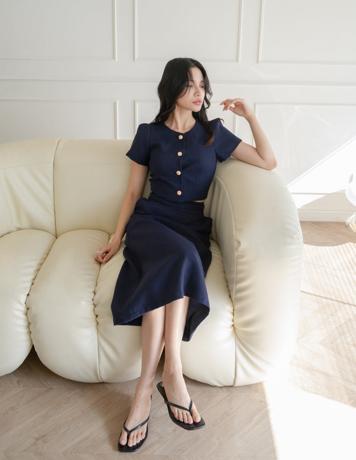 Liora Tweed Crop Top in Navy