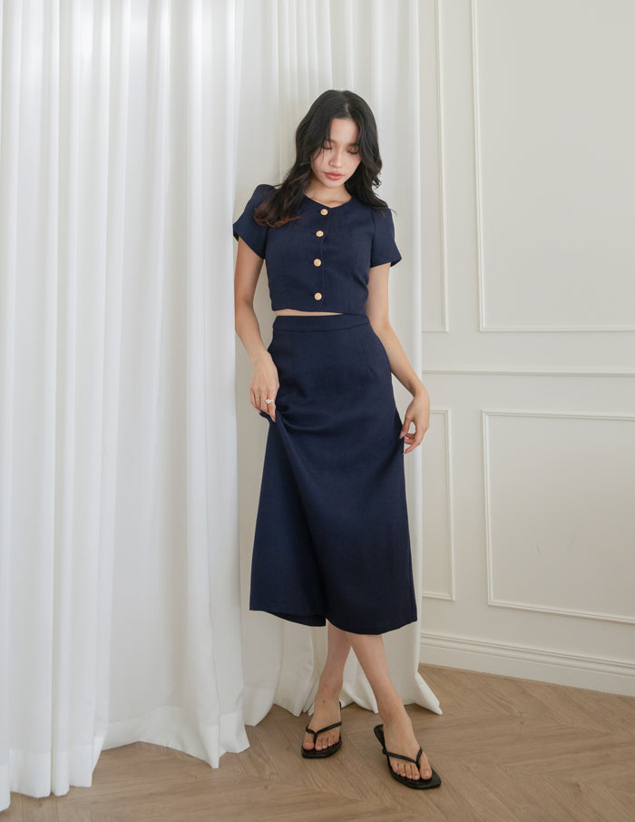 Liora Tweed Crop Top in Navy