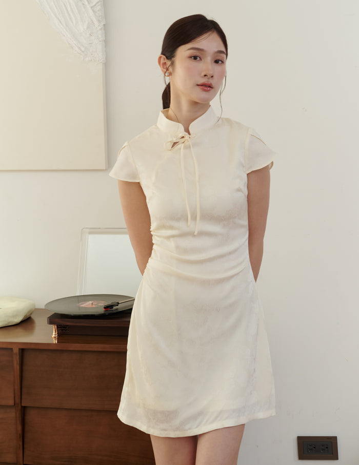 Lumi Jacquard Cheongsam Min Dress in Ivory