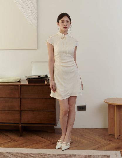 Lumi Jacquard Cheongsam Min Dress in Ivory