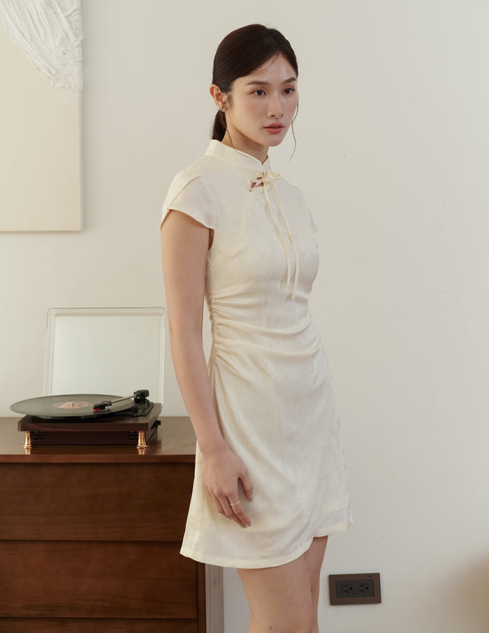 Lumi Jacquard Cheongsam Min Dress in Ivory