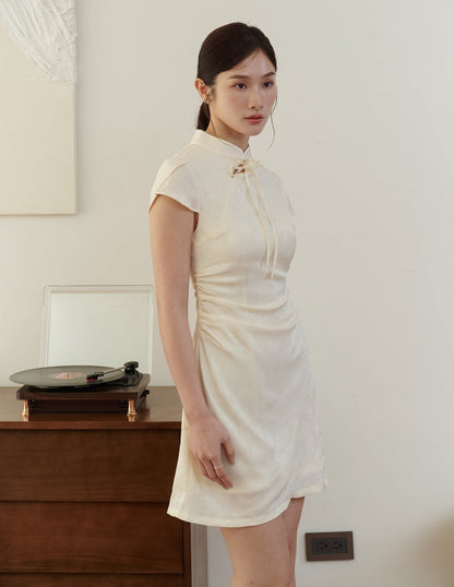 Lumi Jacquard Cheongsam Min Dress in Ivory