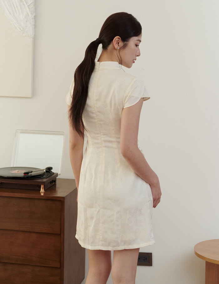 Lumi Jacquard Cheongsam Min Dress in Ivory