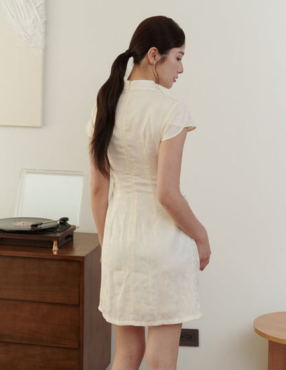 Lumi Jacquard Cheongsam Min Dress in Ivory