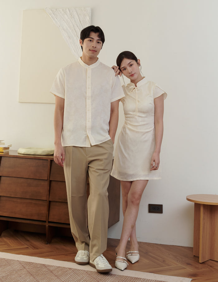 Lumi Jacquard Cheongsam Min Dress in Ivory