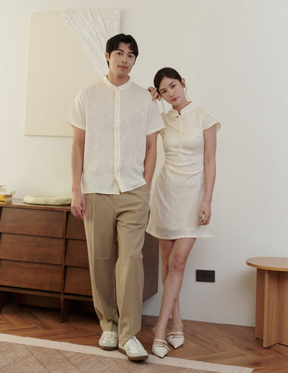 Lumi Jacquard Cheongsam Min Dress in Ivory