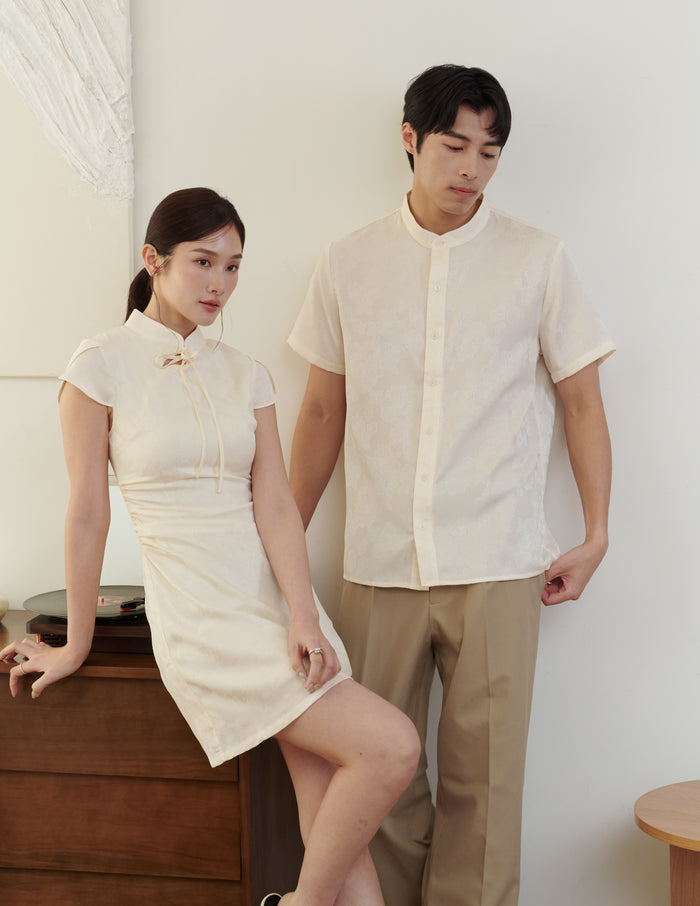 Lumi Jacquard Cheongsam Min Dress in Ivory