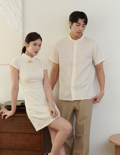 Lumi Jacquard Cheongsam Min Dress in Ivory