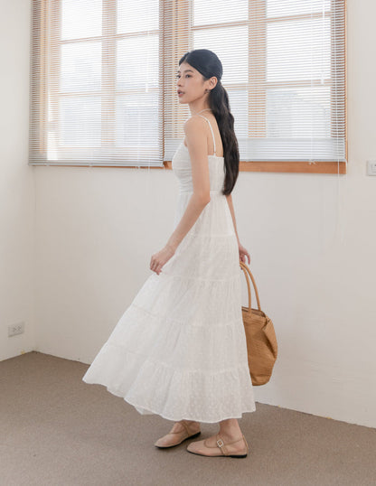 Lyndsey Padded Maxi Dress in White Eyelet