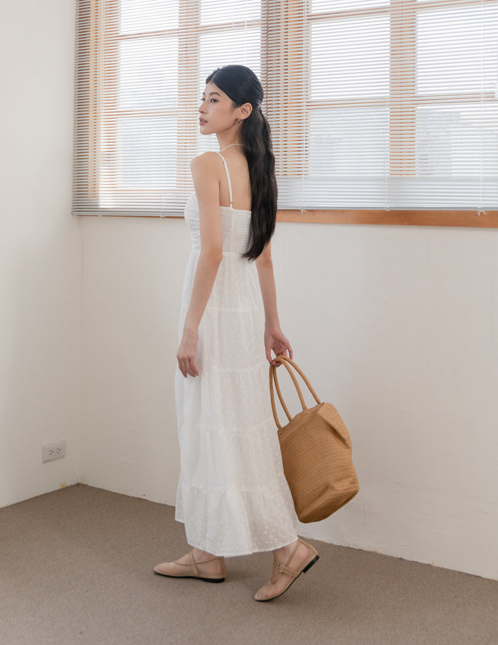 Lyndsey Padded Maxi Dress in White Eyelet