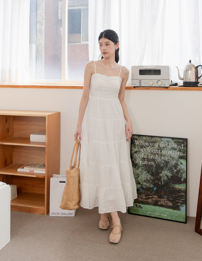 Lyndsey Padded Maxi Dress in White Eyelet
