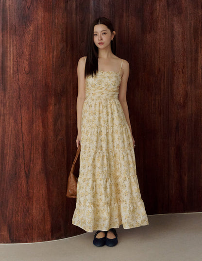 Lyndsey Padded Maxi Dress in Yellow Floral