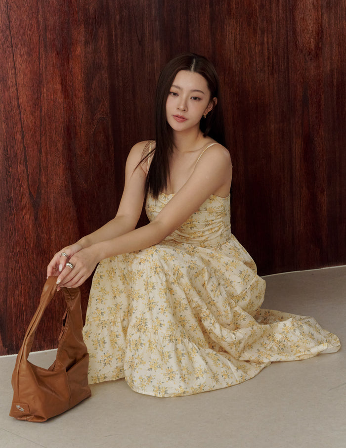 Lyndsey Padded Maxi Dress in Yellow Floral