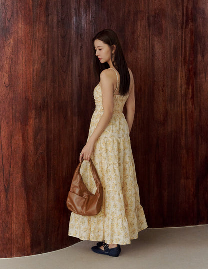 Lyndsey Padded Maxi Dress in Yellow Floral