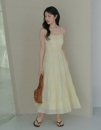 Lyndsey Padded Maxi Dress in Yellow