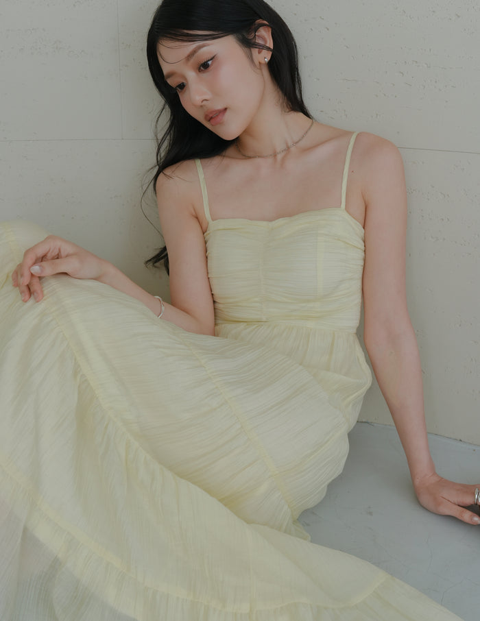 Lyndsey Padded Maxi Dress in Yellow